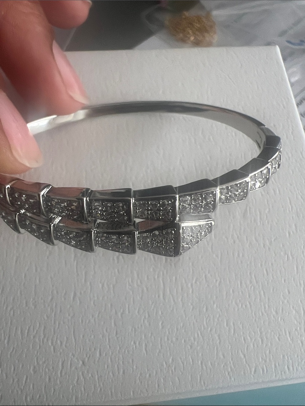 Silver Pavé Snake Bangle Bracelet - Women Jewelry